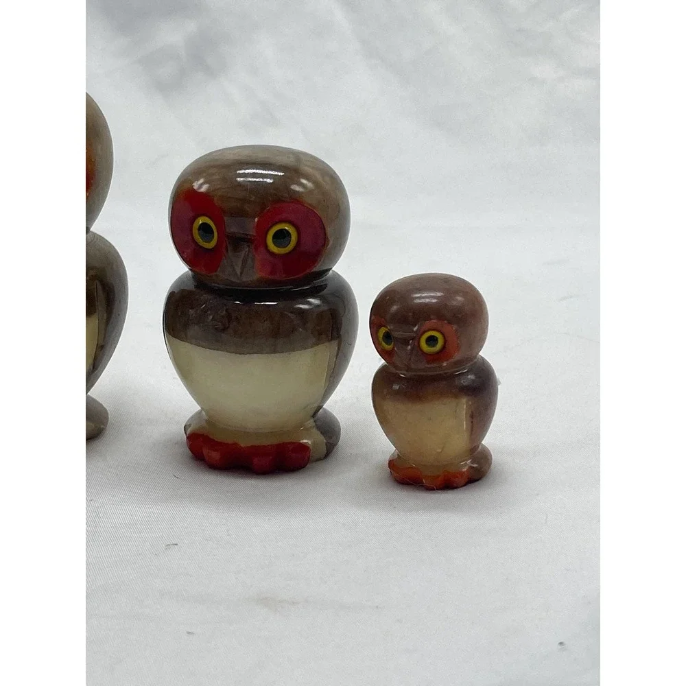 VTG hand carved alabaster owl family